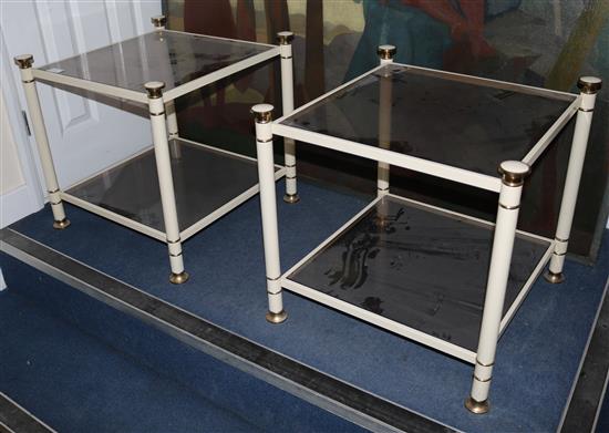 A pair of 1960s enamel brass and glass side tables, W.54cm